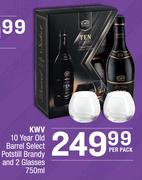 KWV 10 Year Old Barrel Select Potstill Brandy And 2 Glasses-750ml Per Pack