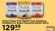 Footy's Sugar Free Passion Fruit, Raspberry Starwberry Or Grape Flavouring System-450g Each
