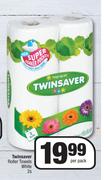 Twinsaver Roller Towels White-2s Per Pack