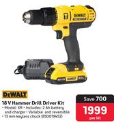 DeWalt 18V Hammer Drill Driver Kit XR-Per Kit