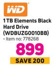 WD 1 TB Elements Black Hard Drive (WDBUZG0010BB)WD 1 TB Elements Black Hard Drive (WDBUZG0010BB)