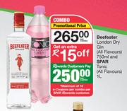 Beefeater London Dry Gin (All Flavours) 750ml & Spar Tonic (All Flavours) 1Ltr-Per Combo