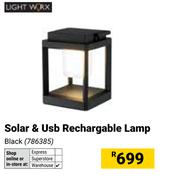 Lightworx Solar & USB Rechargeable Lamp Black