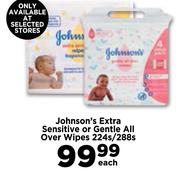Johnson's Extra Sensitive Or Gentle All Over Wipes 224s/288s-Each