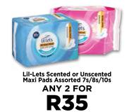 Lil-Lets Scented or Unscented Maxi Pads Assorted-For Any 2 x 7s/8s/10s