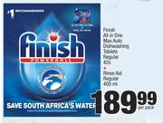 Finish All In One Max Auto Dishwashing Tablets Regular 42's + Rinse Aid Regular 400ml-Per Pack