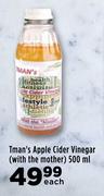Tman's Apple Cider Vinegar (With The Mother)-500ml Each