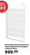 Nerea Bath Screen Chrome Pivot Screen With 4mm Printed Glass W76cm x H130cm