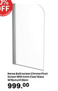 Nerea Bath Screen Chrome Pivot Screen With 4mm Clear Glass W76cm x H130cm