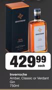 Inverroche Amber, Classic Or Verdant Gin-750ml Each