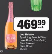 Luc Belaire Sparkling French Wine Luxe Rose, Brut Gold, Rare Luxe Or Rare Rose-750ml Each