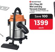 Bennett Read 20Ltr Titan 20 Wet And Dry Vacuum Cleaner BJ1922-P1200-20-Each