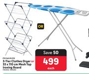 Primaries 3-Tier Clothes Dryer Or 33 x 110cm Mesh Top Ironing Board-Each