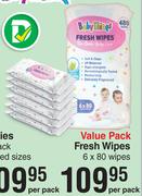 BabyThings Value Pack Fresh Wipes 6 x 80 Wipes-Per Pack