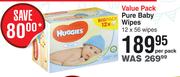 Huggies Value Pack Pure Baby Wipes 12 x 56 Wipes-Per Pack