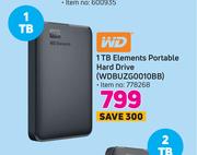 WD 1TB Elements Portable Hard Drive WDBUZG0010BB