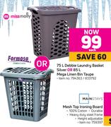Miss Molly 75L Debbie Silver Laundry Basket Or Formosa Mega Linen Bin Taupe-Each