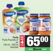 Purity Puree Pouches Or Jar Assorted-For Any 4 x 150ml/200ml