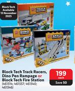 Block Tech Track Racers, Dino Pen Rampage Or Block Tech Fire Station-Each