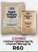 1 x Food Lover's Light Brown Sugar 2Kg & 1 x Food Lover's White Sugar 1Kg Combo-Per Combo