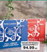 Food Lover's UHT Full Cream Or Low Fat Long Life Milk-6 x 1L Each