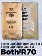 1 x Food Lover's Light Brown Sugar 2Kg & 1 x Food Lover's White Sugar 2kg-For Both