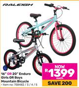 Raleigh 16" Or 20" Enduro Girls Or Boys Mountain Bicycle 758482/3/4/5-Each