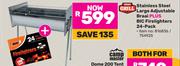 Expert Grill Stainless Steel Large Adjustable Braai Plus BIC Firelighters (24 Pack)
