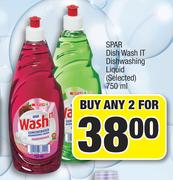 Spar Dish Wash It Dishwashing Liquid (Selected)-For Any 2 x 750ml