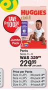 Huggies Gold Pants Jumbo Pack Sizes 3-6-Per Pack