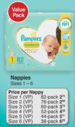 Pampers Nappies Value Pack Sizes 1-6-For 2  Per Pack