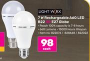 Lightworx 7W Rechargeable A60 LED B22 Or E27 Globe-Each
