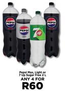 Pepsi Max, Light Or 7Up Sugar Free-For Any 4 x 2Ltr
