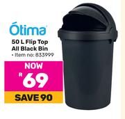 Otima Flip Top All Black Bin-50Ltr