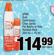 Spar Sola Continuous Clear Spray For Adults Or Kids Banded Pack-200ml + 70ml Per Pack
