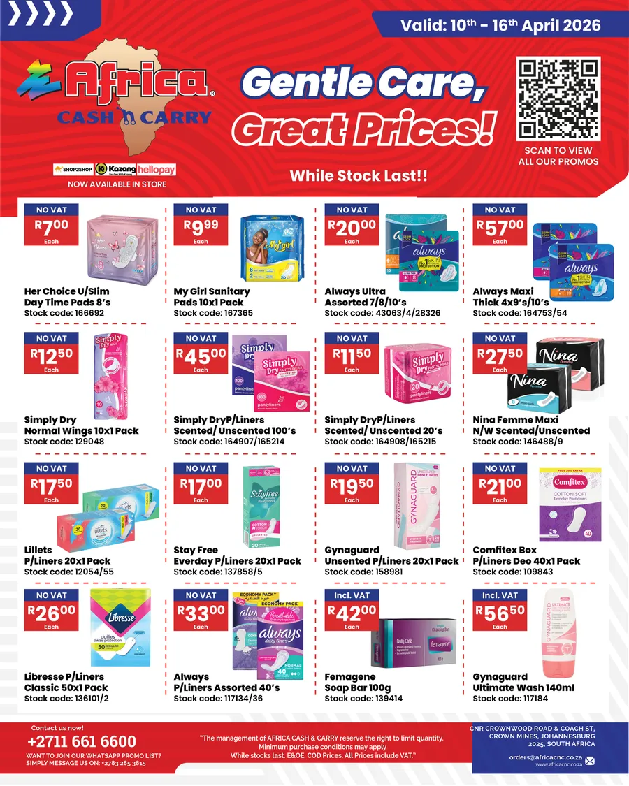 Africa Cash And Carry : Gentle Care, Great Prices (10 April - 16 April 2026)