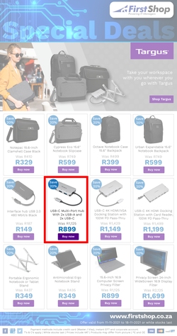 First Shop : Targus Promo (11 November - 18 November 2021), page 1