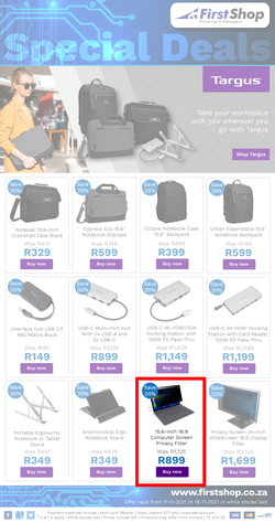 First Shop : Targus Promo (11 November - 18 November 2021), page 1