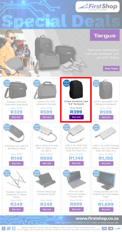 First Shop : Targus Promo (11 November - 18 November 2021), page 1