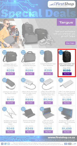 First Shop : Targus Promo (11 November - 18 November 2021), page 1