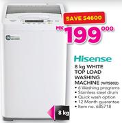 Hisense 8Kg White Top Load Washing Machine WTS802
