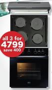 Defy 60Cm Cover Hood Black DCH290+ 60Cm Solid Hob Black DBO 458+ 60Cm Undercounter Oven Black DBO458