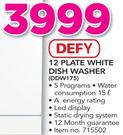 Defy 12 Place White Dish Washer DDW175