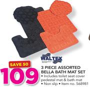 Waltex 3 Piece Assorted Bella Bath Mat Set