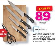 Mainstays 6 Piece Knife Set With Wooden Chopping Board-Per Set