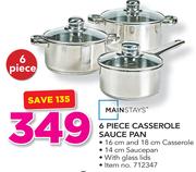 Mainstays 6 Piece Casserole Sauce Pan