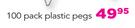 100 Pack Plastic Pegs