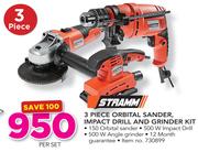 Stramm 3 Piece Orbital Sander, Imact Drill And Grinder Kit-Per Set