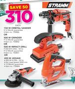 Stramm 150W Orbital Sander, 500W Grinder, 500W Impact Drill Or 450W Jigsaw-Each