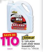 Shield 5Ltr Splash Car And Wax Shampoo